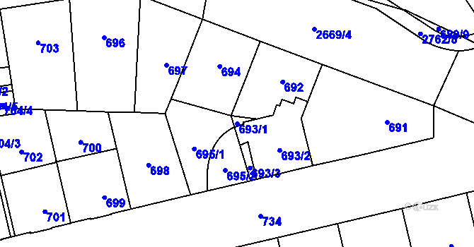Parcela st. 693/1 v KÚ Hostivař, Katastrální mapa