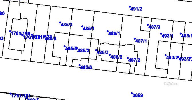 Parcela st. 486/3 v KÚ Hostivař, Katastrální mapa