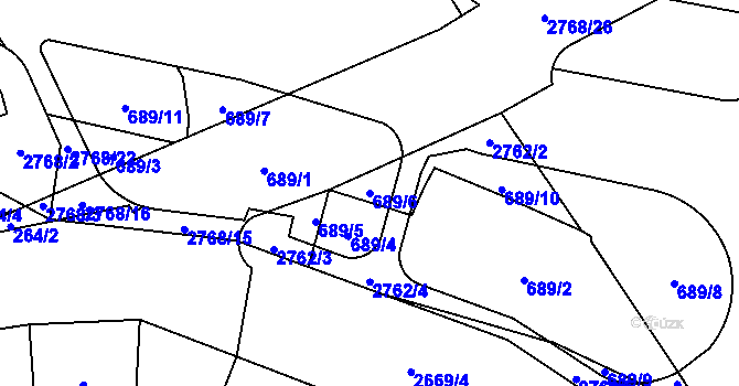 Parcela st. 689/6 v KÚ Hostivař, Katastrální mapa