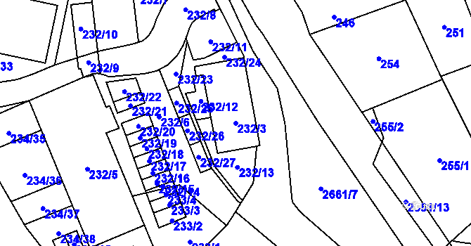 Parcela st. 232/3 v KÚ Hostivař, Katastrální mapa