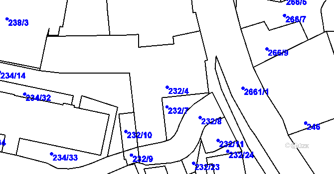 Parcela st. 232/4 v KÚ Hostivař, Katastrální mapa