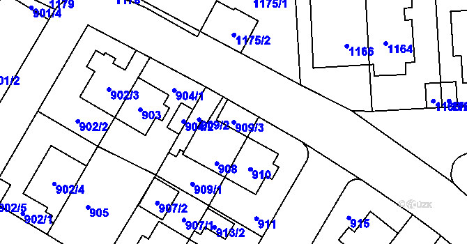 Parcela st. 909/3 v KÚ Hostivař, Katastrální mapa