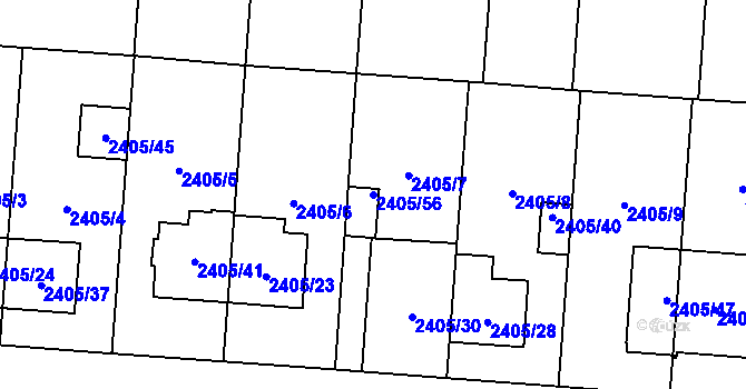 Parcela st. 2405/56 v KÚ Hostivař, Katastrální mapa
