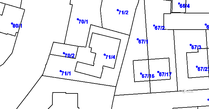 Parcela st. 71/4 v KÚ Hostivař, Katastrální mapa