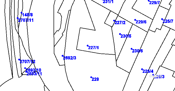 Parcela st. 227/1 v KÚ Hostivař, Katastrální mapa