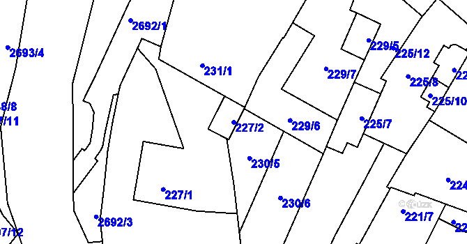 Parcela st. 227/2 v KÚ Hostivař, Katastrální mapa