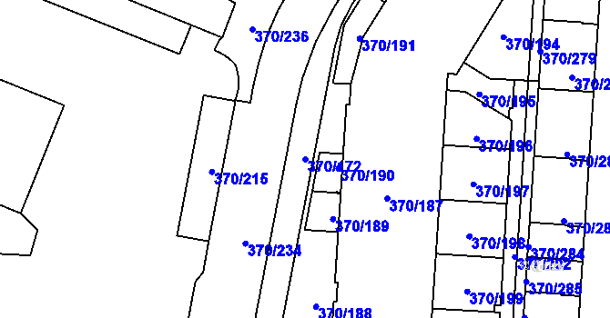 Parcela st. 370/172 v KÚ Hostivař, Katastrální mapa