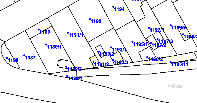 Parcela st. 1193/2 v KÚ Hostivař, Katastrální mapa