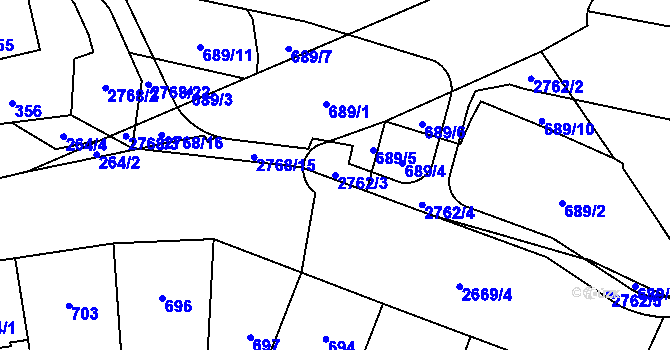 Parcela st. 2762/3 v KÚ Hostivař, Katastrální mapa