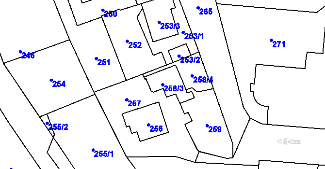 Parcela st. 258/3 v KÚ Hostivař, Katastrální mapa