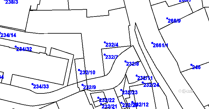 Parcela st. 232/7 v KÚ Hostivař, Katastrální mapa