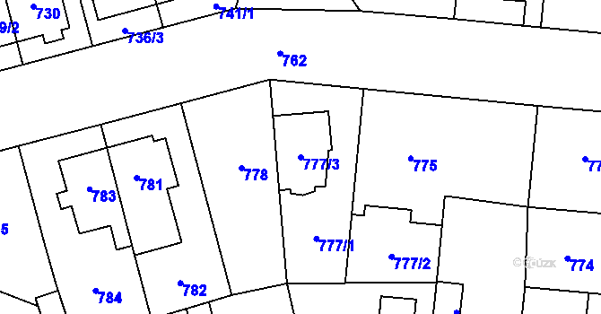 Parcela st. 777/3 v KÚ Hostivař, Katastrální mapa