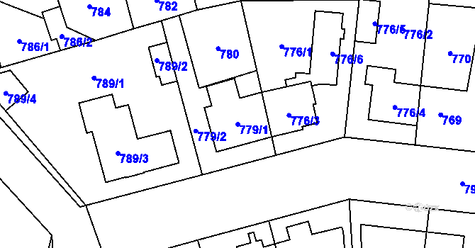 Parcela st. 779/1 v KÚ Hostivař, Katastrální mapa