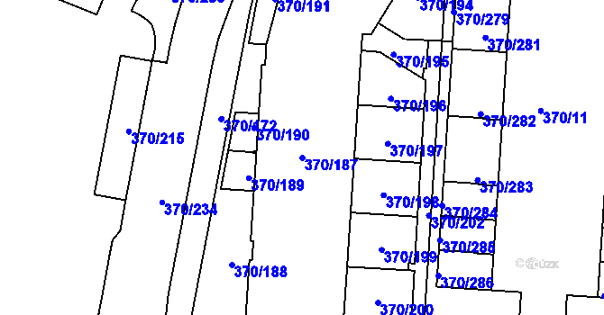Parcela st. 370/187 v KÚ Hostivař, Katastrální mapa
