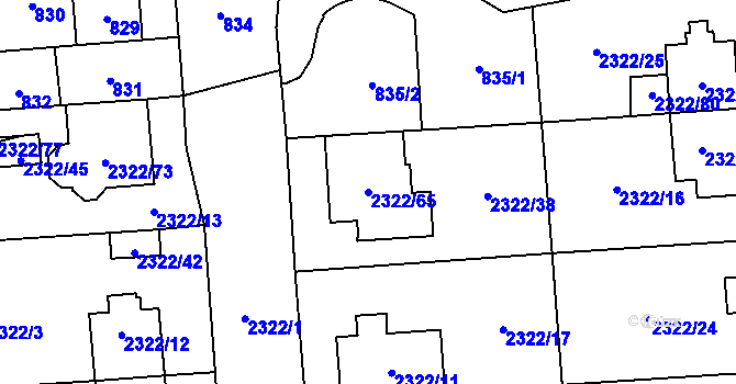 Parcela st. 2322/65 v KÚ Hostivař, Katastrální mapa