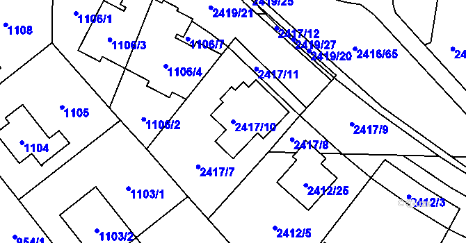 Parcela st. 2417/10 v KÚ Hostivař, Katastrální mapa