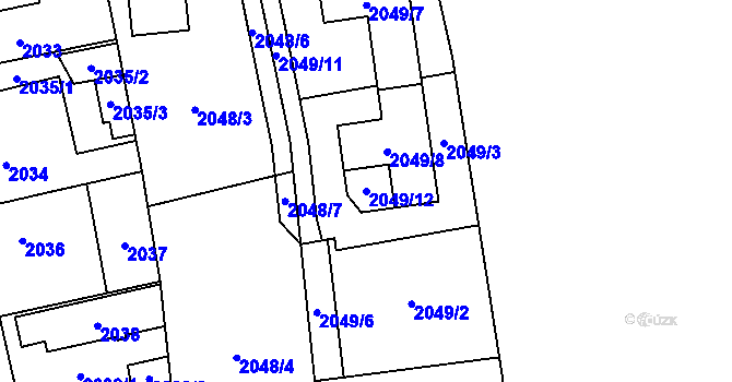 Parcela st. 2049/12 v KÚ Hostivař, Katastrální mapa