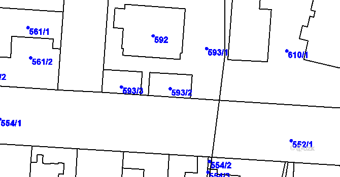 Parcela st. 593/2 v KÚ Hostivař, Katastrální mapa