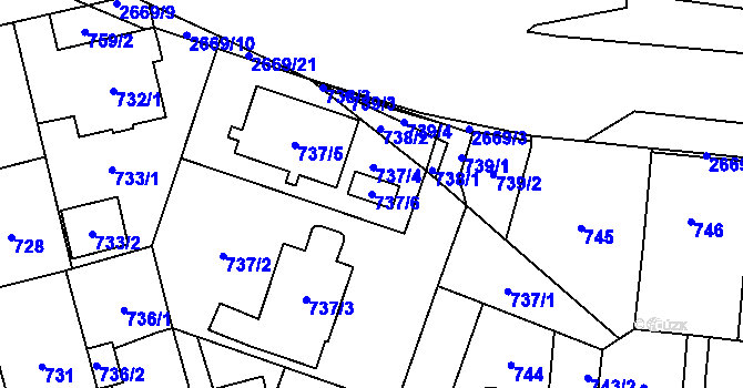 Parcela st. 737/6 v KÚ Hostivař, Katastrální mapa
