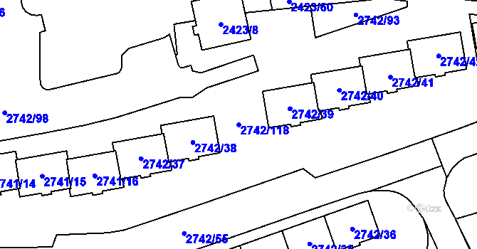 Parcela st. 2742/118 v KÚ Hostivař, Katastrální mapa