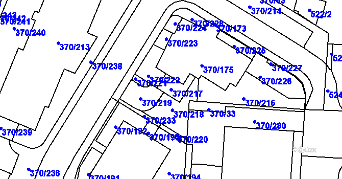 Parcela st. 370/217 v KÚ Hostivař, Katastrální mapa