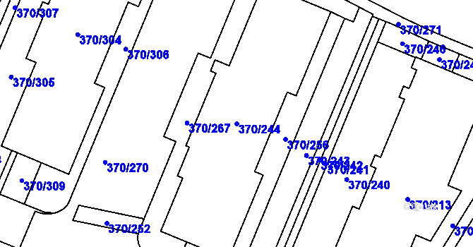Parcela st. 370/244 v KÚ Hostivař, Katastrální mapa