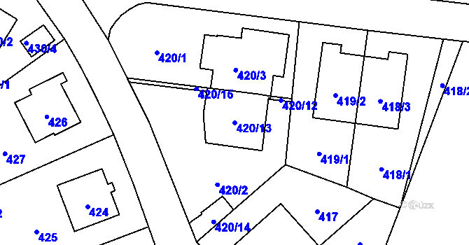 Parcela st. 420/13 v KÚ Hostivař, Katastrální mapa