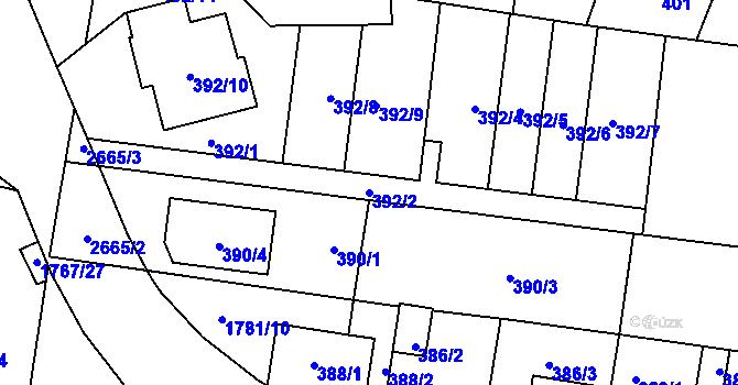 Parcela st. 392/2 v KÚ Hostivař, Katastrální mapa