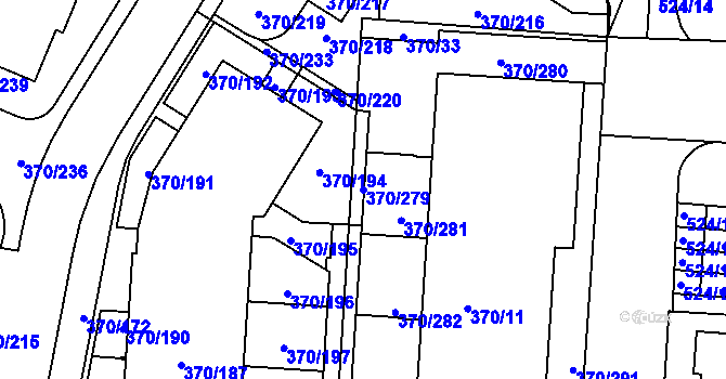 Parcela st. 370/279 v KÚ Hostivař, Katastrální mapa