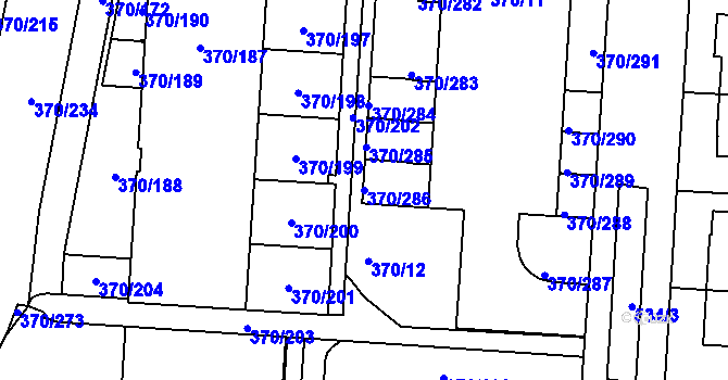 Parcela st. 370/286 v KÚ Hostivař, Katastrální mapa