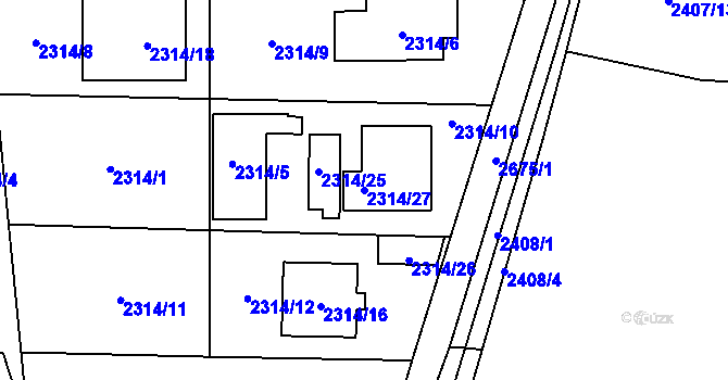 Parcela st. 2314/27 v KÚ Hostivař, Katastrální mapa