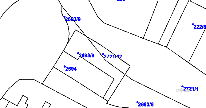 Parcela st. 2721/12 v KÚ Hostivař, Katastrální mapa