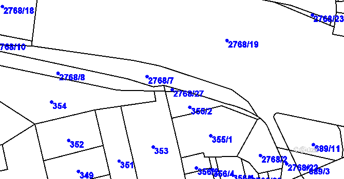 Parcela st. 2768/27 v KÚ Hostivař, Katastrální mapa