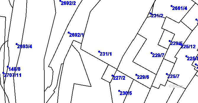 Parcela st. 231/1 v KÚ Hostivař, Katastrální mapa