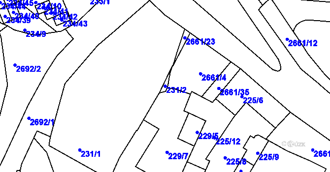 Parcela st. 231/2 v KÚ Hostivař, Katastrální mapa