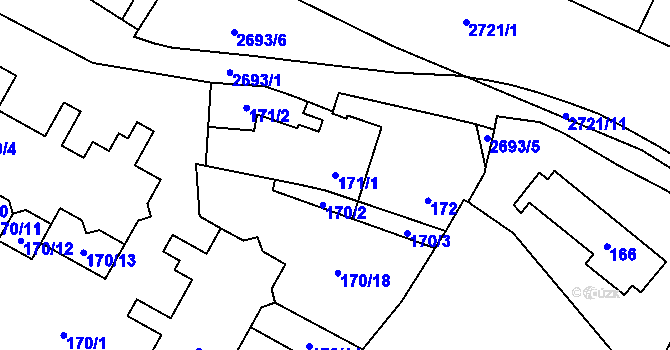 Parcela st. 171/1 v KÚ Hostivař, Katastrální mapa