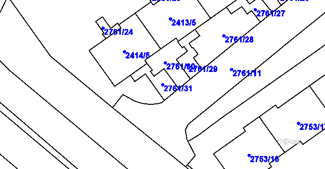 Parcela st. 2761/31 v KÚ Hostivař, Katastrální mapa
