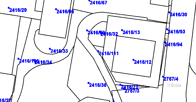 Parcela st. 2416/111 v KÚ Hostivař, Katastrální mapa