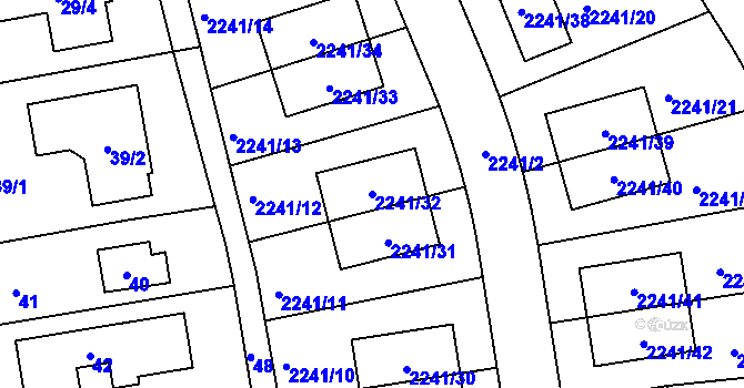 Parcela st. 2241/32 v KÚ Hostivař, Katastrální mapa