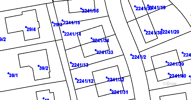 Parcela st. 2241/33 v KÚ Hostivař, Katastrální mapa