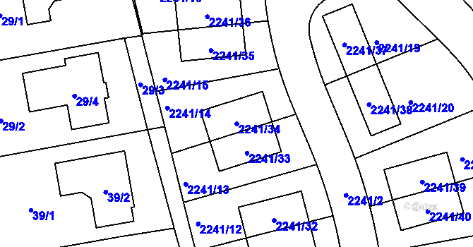 Parcela st. 2241/34 v KÚ Hostivař, Katastrální mapa