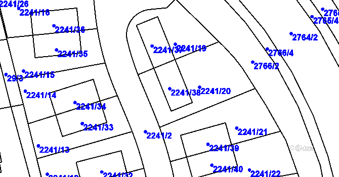 Parcela st. 2241/38 v KÚ Hostivař, Katastrální mapa