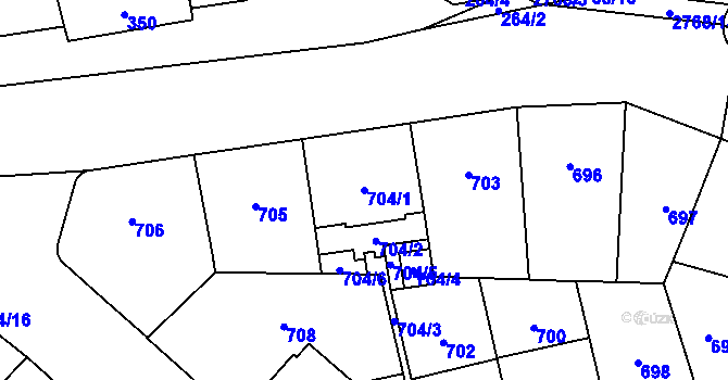 Parcela st. 704/1 v KÚ Hostivař, Katastrální mapa