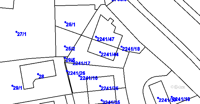 Parcela st. 2241/44 v KÚ Hostivař, Katastrální mapa