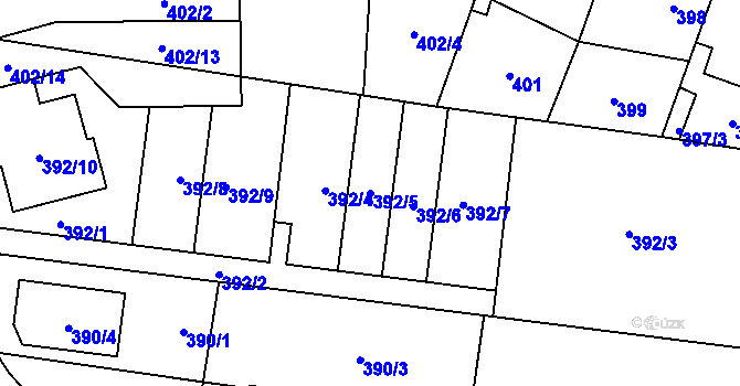 Parcela st. 392/5 v KÚ Hostivař, Katastrální mapa