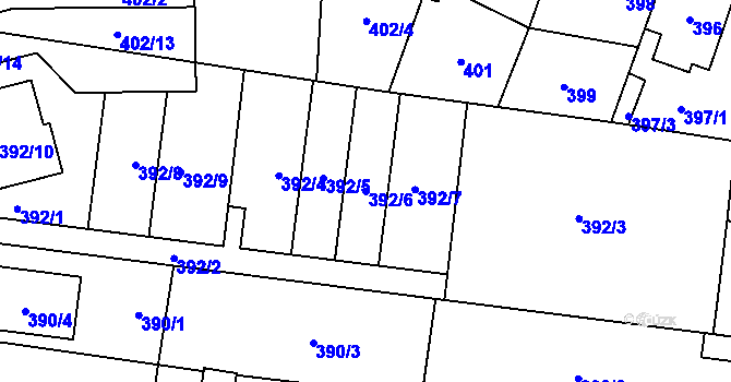 Parcela st. 392/6 v KÚ Hostivař, Katastrální mapa