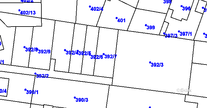 Parcela st. 392/7 v KÚ Hostivař, Katastrální mapa