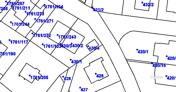 Parcela st. 430/4 v KÚ Hostivař, Katastrální mapa