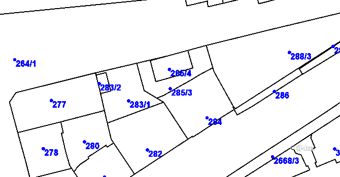 Parcela st. 285/3 v KÚ Hostivař, Katastrální mapa