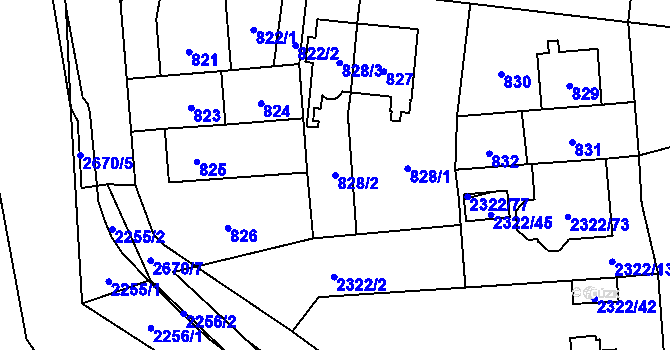 Parcela st. 828/2 v KÚ Hostivař, Katastrální mapa